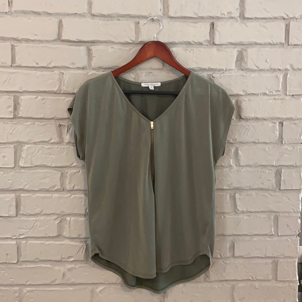 Light Green Zipper Embellished Top